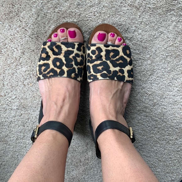 Sam Edelman calf hair leopard clog platform sandals - Picture 4 of 13